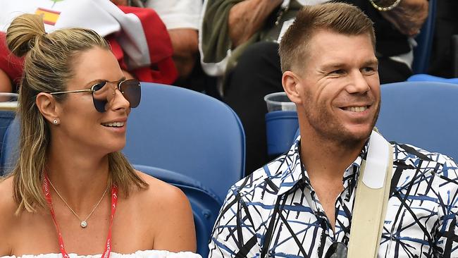 David Warner in Melbourne with Candice Falzon during the Australian Open. Picture: AAP Image/Julian Smith