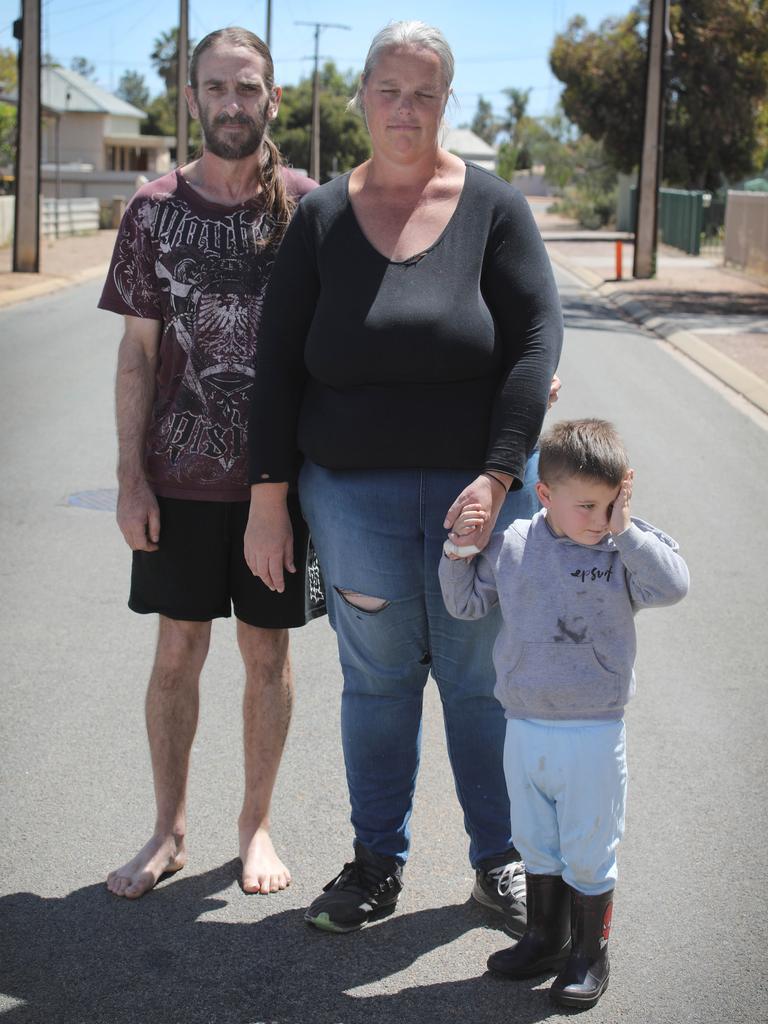 A review was first ordered into the Port Pirie Hospital after an incident involving the miscarried baby of Candice Murray, 42, pictured at home with partner of 18 years, Shane Roberts, 45, and a grandson Aidan, 3. Picture Dean Martin