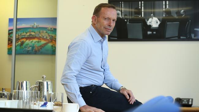 Tony Abbott, at his electorate office in Sydney’s Manly yesterday, is facing a co-ordinated campaign against him in Warringah. Picture: Britta Campion