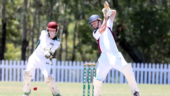 Kookaburra Cup cricket, Helensvale Pacific Pines vs. Burleigh at Helensvale. Burleigh are batting. Photo of Jasper Schoenmaker. Photo by Richard Gosling