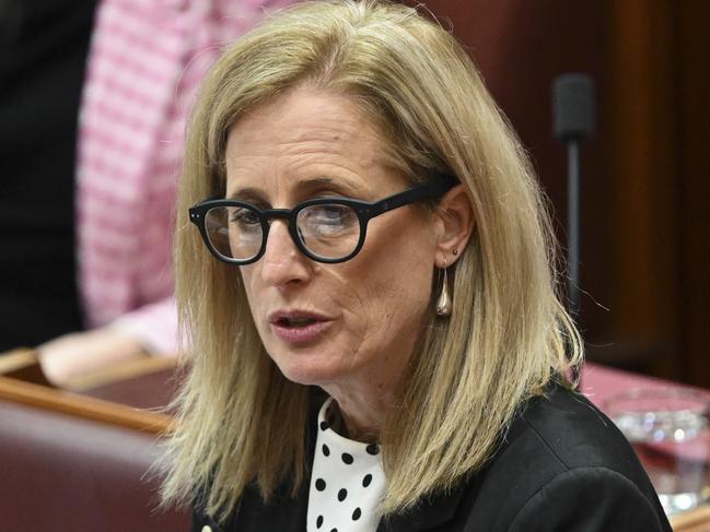 CANBERRA, AUSTRALIA, NewsWire Photos. JUNE 16, 2023: Senator Katy Gallagher during Question time in the Senate at Parliament House in Canberra. Picture: NCA NewsWire / Martin Ollman