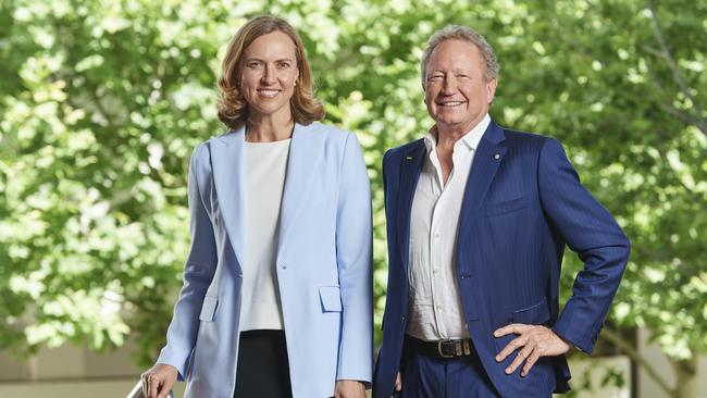 Former Fortescue iron ore chief Fiona Hick and Andrew Forrest. Picture: Frances Andrijich