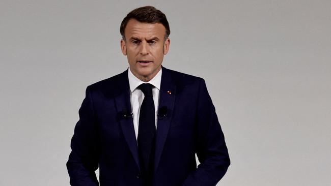 France's President Emmanuel Macron speaks to reporters. Picture: AFP.