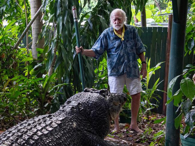 ******WEEKEND PAPERS ONLY FEES APPLY ONE USE ONLY***** Ex Cairns to the S Mail (Only)  - 21.03.2023 - ..93 year old former crco hunter ... turned croc lover ... George Craig ... owns the World's largest c rocodile in captivity ... Cassius ... at his Marineland Melanesia tousist attraction on Green Island out from Cairns on the Great barrier Reef. As well as crocs and aquariams full of marine life, George also exhibits one of the largest collections of PNG art to  be found anywhere.. (there is more ... please see notes forwarded to Jamie.) PICS BRIAN CASSEY -  .. PIc by Brian  Cassey