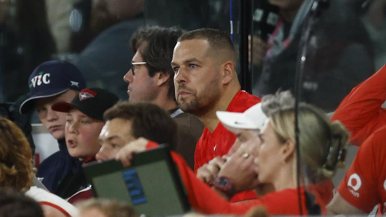 A dejected Buddy watches on from the boundary against Essendon on Saturday. Photo by Daniel Pockett/Getty Images.