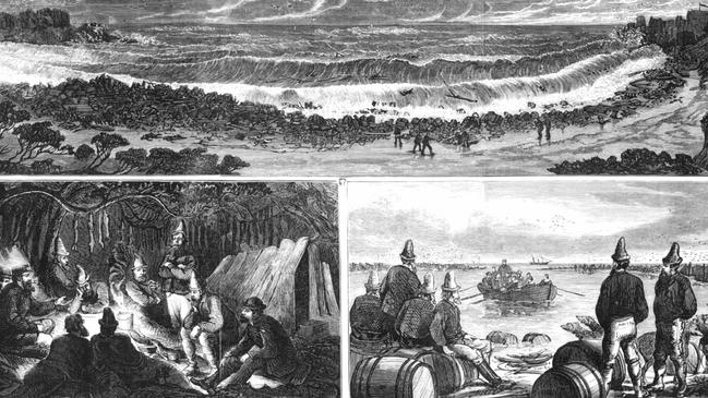 An 1870s illustration of the aftermath of a Bass Strait shipwreck. Picture: State Library of Victoria