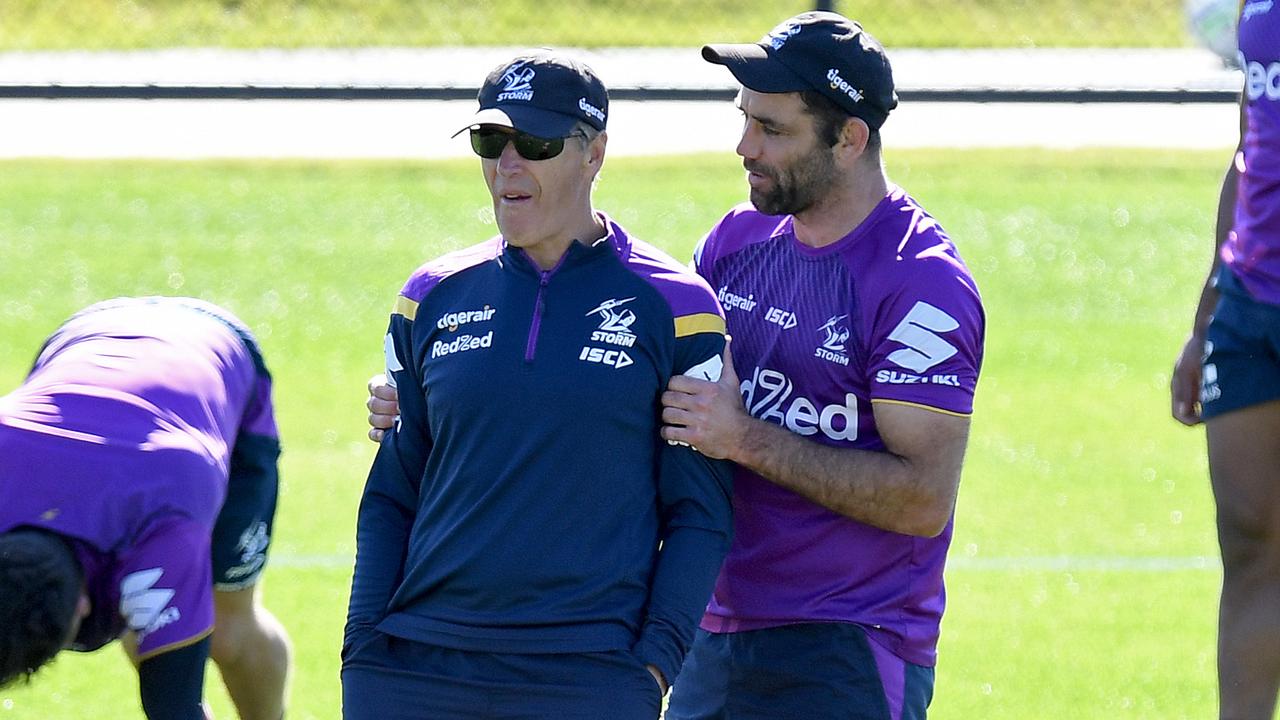 Storm coach Craig Bellamy and skipper Cameron Smith.