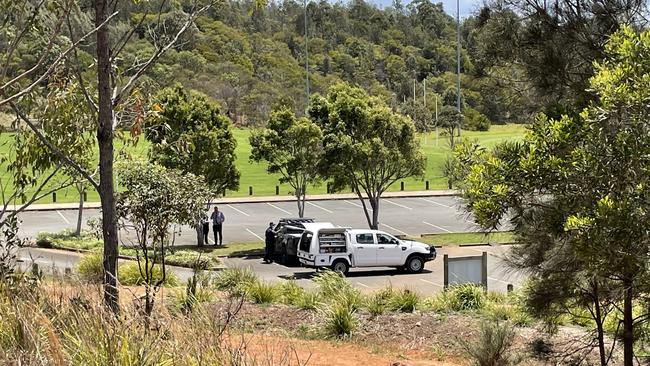 Police investigating the ute dumped at Wayne Richards Park. Picture: Janine Watson.