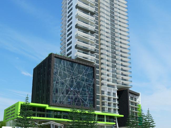 The proposed Waterglow tower development for the Surfers Paradise Bowls Club site on the Gold Coast.