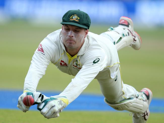 Alex Carey just fails to catch Mark Wood at Headingley. Picture: Getty Images