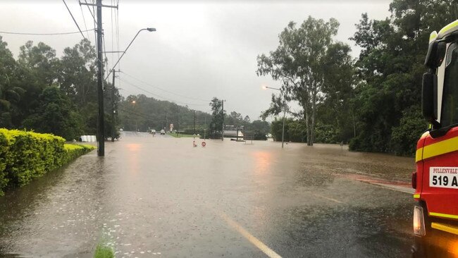 Moggill Rd has been closed near Wild Canary restaurant at Pullenvale Rd, with SES ferrying emergency cases across the road.