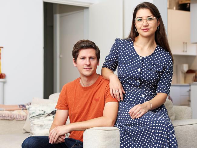 WEEKEND TELEGRAPHS SPECIAL. FEBRUARY 28, 2024. PLEASE CONTACT WEEKEND PIC EDITOR JEFF DARMANIN BEFORE PUBLISHING.Pictured are renters Lauren Perry and her husband Jason, who have been booted out of their rental properties twice now with no grounds. Picture: Tim Hunter.