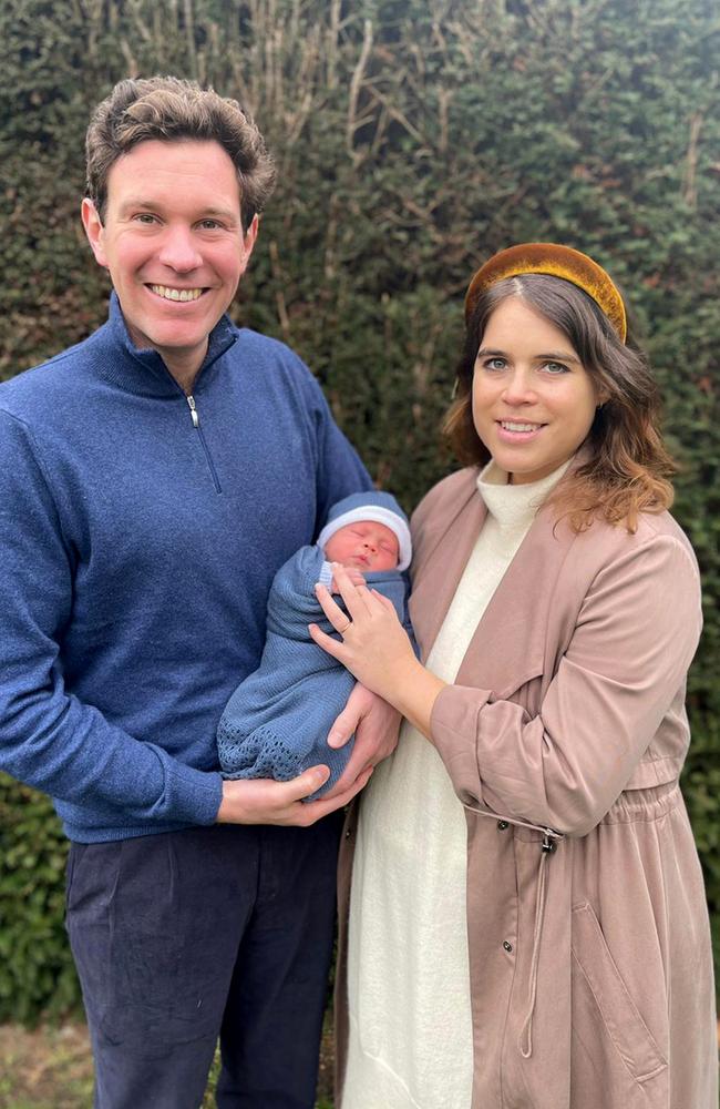 Princess Eugenie and Jack Brooksbank with their son August Philip Hawke Brooksbank. Picture: Princess Eugenie and Jack Brooksbank via Getty Images