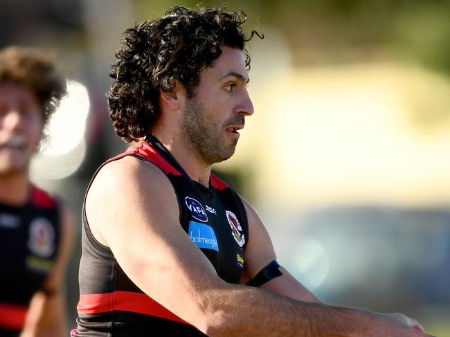 Marcus Stavrou of Old Xaverians looks to pass during the round nine 2023 Victorian Amateur Football Association William Buck Premier MenÃs match between Old Brighton and Old Xaverians at Brighton Beach Oval in Brighton, Victoria on June 17, 2023. (Photo by Josh Chadwick)