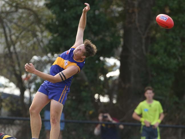 Nick Del Biondo flies for the ball. Picture: Stuart Milligan