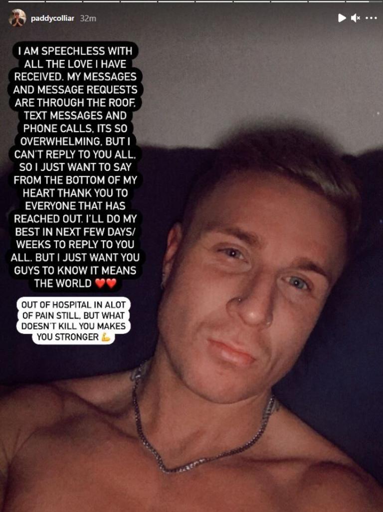 The ex-TV personality took to social media after the incident, saying he was he was still in a lot of pain and overwhelmed by the messages of support. Picture: Instagram