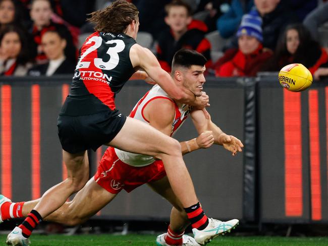 Melican has been happy to put his body on the line and has confidence after playing a full season for the first time. Picture: Dylan Burns/AFL Photos via Getty Images