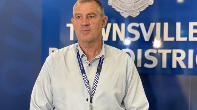 Townsville police Detective Inspector Dave Miles addresses media after an alleged murder. A 52-year-old man died in Mundingburra after a violent altercation at his home, police say. Picture: Ashley Pillhofer