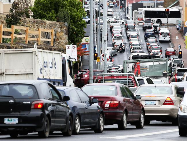 Heavy traffic leading into Hobart’s CBD. Picture: Zak Simmonds