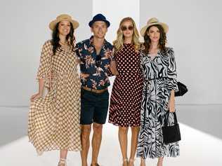 Showcasing Spring Polo looks from Grand Central retailers are (l-r) Emma Hambleton (Country Road outfit, MIMCO necklace and Myer Piper hat); James Cornish (Connor outfit with hat from Rodd & Gunn); Chelsea Johnston (Myer Review outfit, L&P Prada Sunglasses from Laubman & Pank, and Midas shoes); and Anna Pembroke (Veronica Maine outfit, Dissh bag, Myer Miss Shop hat and Wittner shoes).