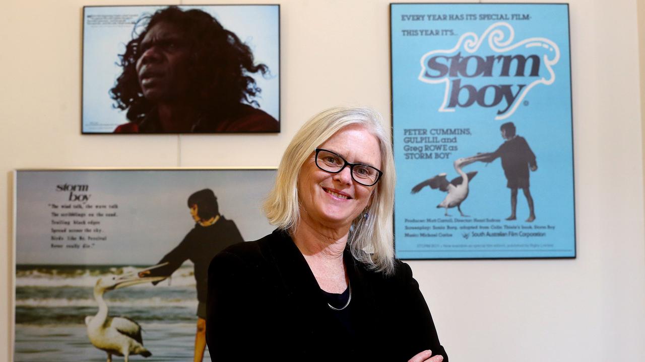 Annabelle Sheehan with Storm Boy posters at the South Australian Film Corporation. Picture: Calum Robertson