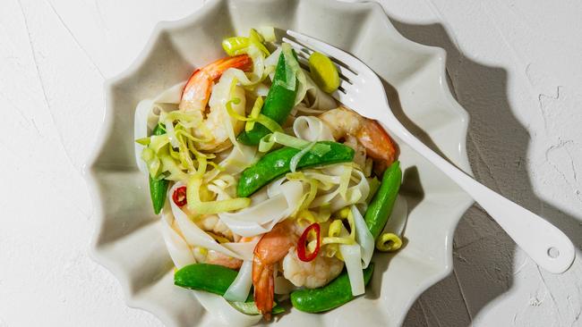 Deliciously fresh and simple. Elizabeth Hewson’s prawn noodles. Photo: Nikki To