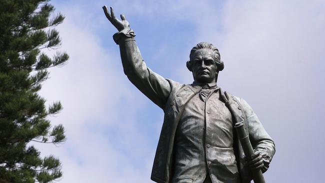 There have been calls to remove the inscription on the Captain Cook statue at Hyde Park in Sydney. (Pic: News Corp)