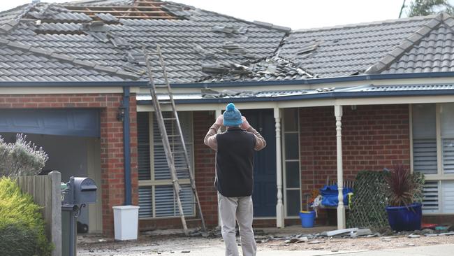 Significant damage to the roof of a home in Waurn Ponds. Picture: David Crosling