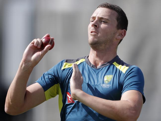 LONDON, ENGLAND - AUGUST 12: Josh Hazlewood of Australia bowls during the Australia Nets Session at Lord's Cricket Ground on August 12, 2019 in London, England. (Photo by Ryan Pierse/Getty Images)