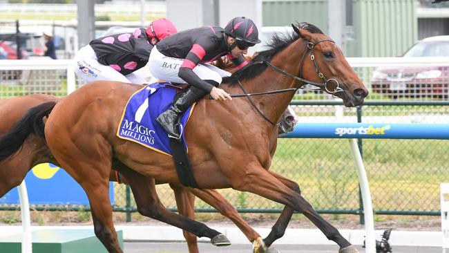 Yes Lulu and Declan Bates prove too strong in the Magic Millions VIC 3YO &amp; 4YO Classic at Caulfield Heath. Picture: Brett Holburt/Racing Photos via Getty Images