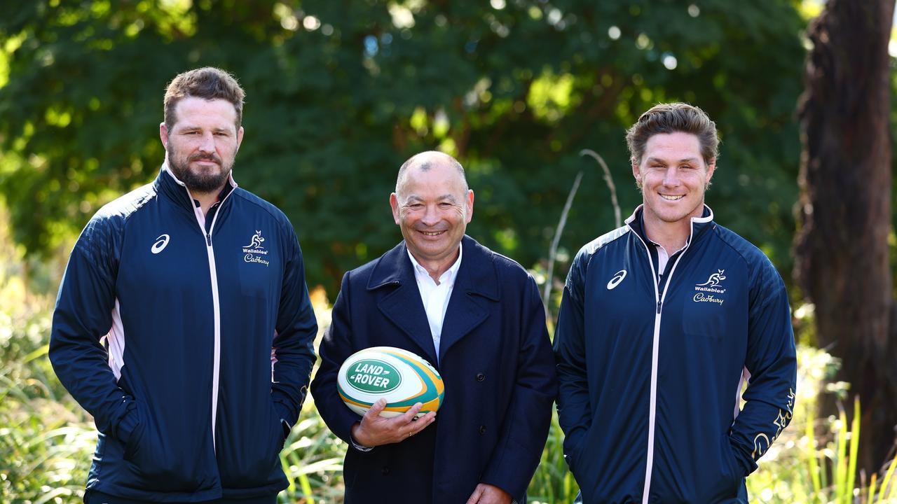 Happier times as James Slipper (left) is announced as a co-captain alongside Jones and Hooper. (Photo by Chris Hyde/Getty Images)