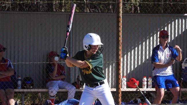 Ipswich softballer Emilee Solomon batting at the national titles.