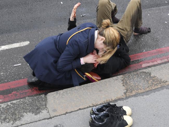 The attacker’s car, at around 70km/h, continued along the pavement on the bridge. Picture: Reuters