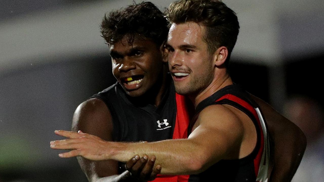 Young guns Irving Mosquito and Will Snelling gave plenty of hope to Bombers fans. Picture: AAP