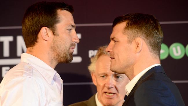 UFC Fighters Luke Rockhold and Michael Bisping exchange words.