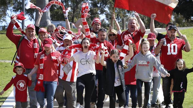 North Adelaide supporters arrive for the match against Sturt. North won by 58 points. Picture Sarah Reed