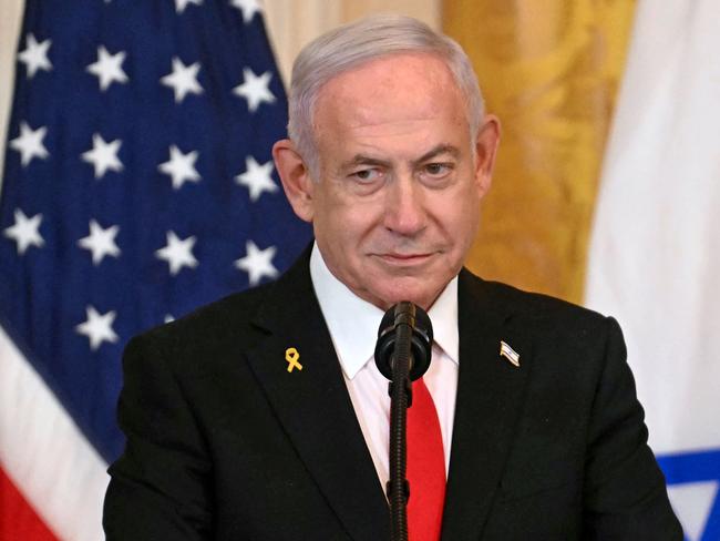 Israel's prime minister Benjamin Netanyahu at the White House press conference Picture: AFP