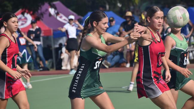 Action from Rockhampton Netball's annual Sullivan's Carnival at Jardine Park, Rockhampton, on May 24, 2025.