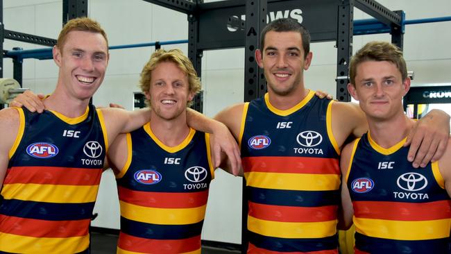 Adelaide’s new leadership group - Tom Lynch (left), vice-captain Rory Sloane, captain Taylor Walker and Matt Crouch. Picture: Supplied