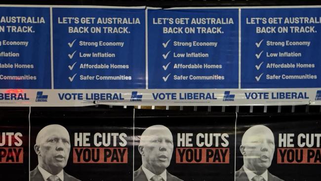 The two most prominent political banners seen in Sydney - the top for the Liberal Party - the bottom for the ALP. There are kilometres of this ons school fences, community halls and near religious institutions