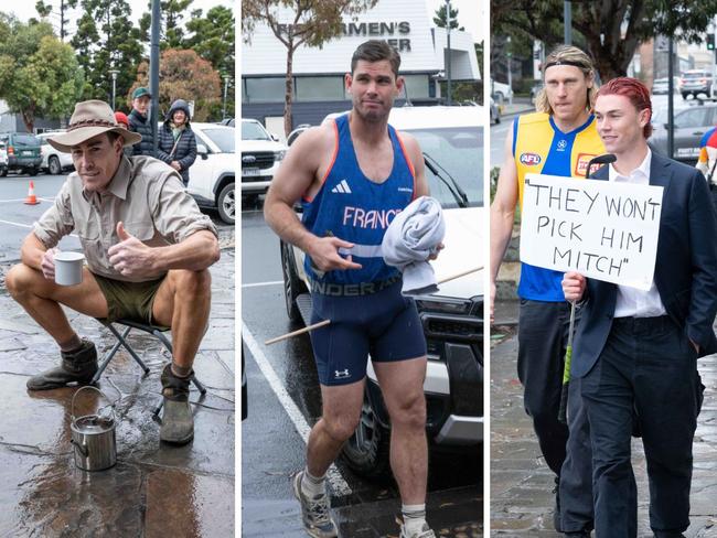 Geelong players arrive for Wacky Wednesday.