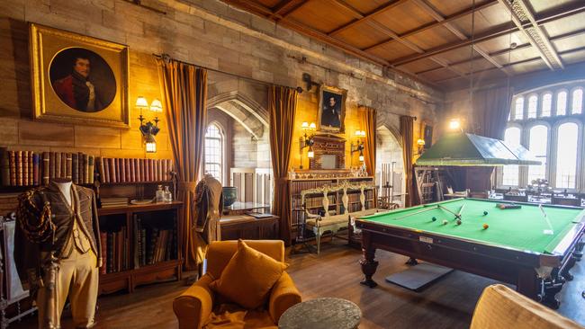 The Billiards room at Bamburgh Castle, Northumberland, England.