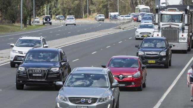 Daniell almost hit a police car on Narellan Rd (pictured) in Campbelltown.