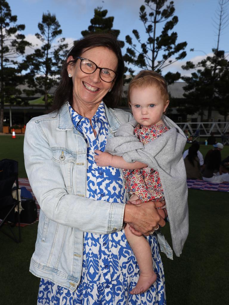 Christina Harriott and Anna Kirby. Locals and visitors arrived early to get a good spot for the Geelong New Years Eve celebrations. Picture: Alan Barber