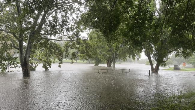 Localised flooding in North Mackay, Glenpark St at 8am on February 4, 2025. Mackay copped 150mm of rain overnight with more to come. Picture: Luke Lay