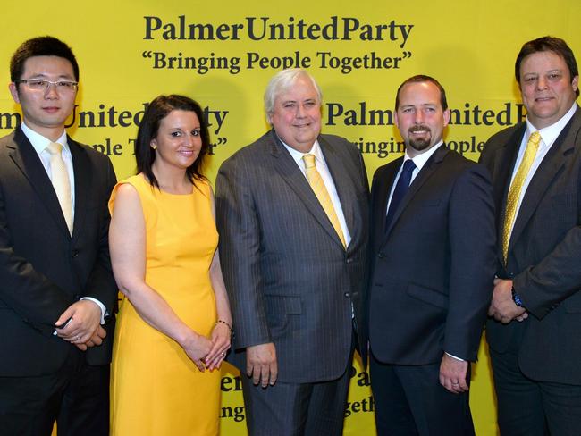 Successful campaign but was PUP’s election advertising funded using Chinese money? Mr Palmer is pictured with his senators and Motoring Enthusiast senator Ricky Muir. AFP PHOTO/William WEST