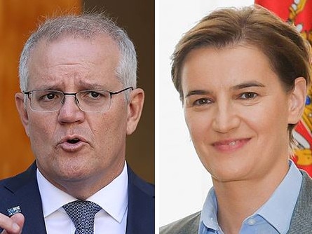 Composite artwork image of Serbian PM and Australian PM