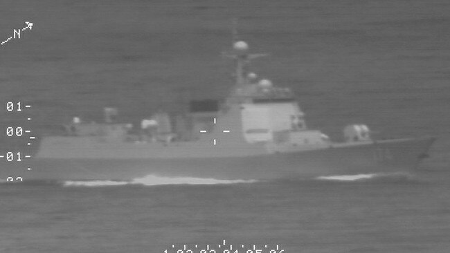 A Royal Australian Air Force (RAAF) reconnaissance photo of a Peoples Liberation Army-Navy Luyang-class guided missile destroyer involved in a lasing incident with an RAAF P-8A Poseidon maritime patrol aircraft.