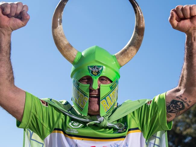 SYDNEY, AUSTRALIA - AUGUST 24: Simon Tayoun, famous for being the drummer at Canberra Raiders matches, poses for a portrait near his home in Bass Hill, Sydney  (Photo by James Gourley/The Sunday Telegraph)