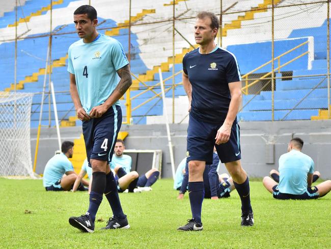 Tim Cahill trains at the Estacio Francisco Morazán in San Pedro Sula.